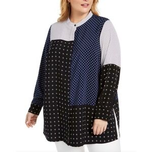 Alfani Women's Iconic Mod Multicolor Long‎ Sleeve Blouse Plus Size 2X